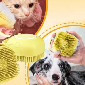 Cepillo de baño para mascotas con dispensador de shampoo